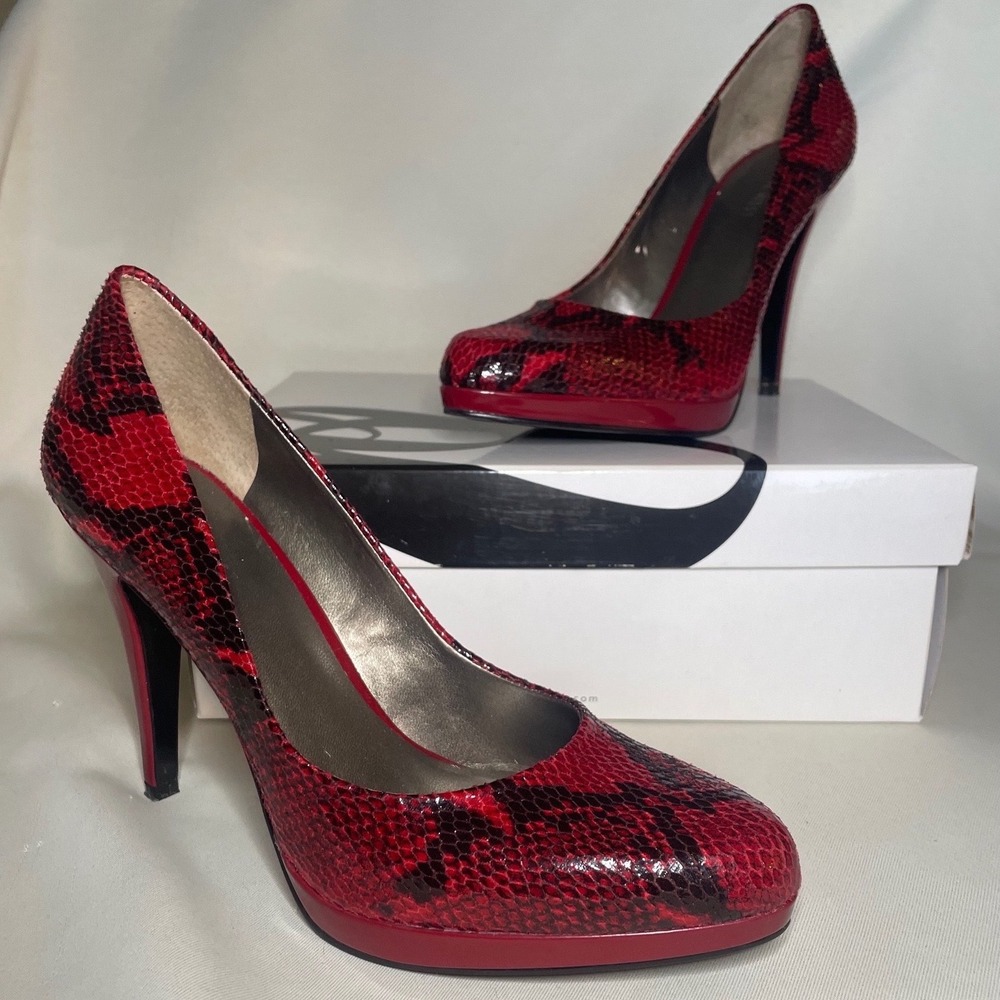Nine West Rocha Red Python Print Platform Pumps Stiletto Heels Size 8